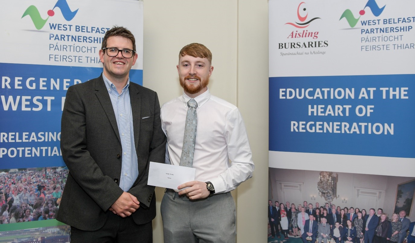 Caption (L-R: Gary Dodds, Associate Director, Turley, presented a bursary award to Jordan Connor, who plans to continue his education in Architectural Technology at Ulster University).