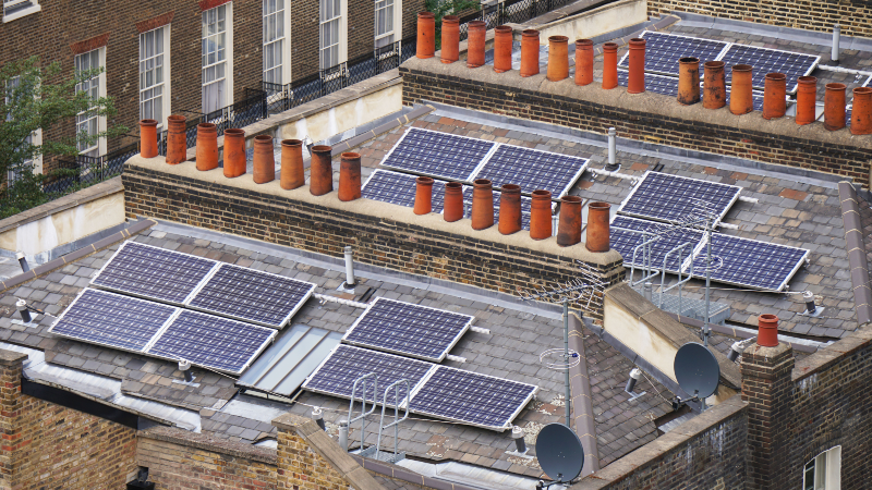 Solar panels on rooftops