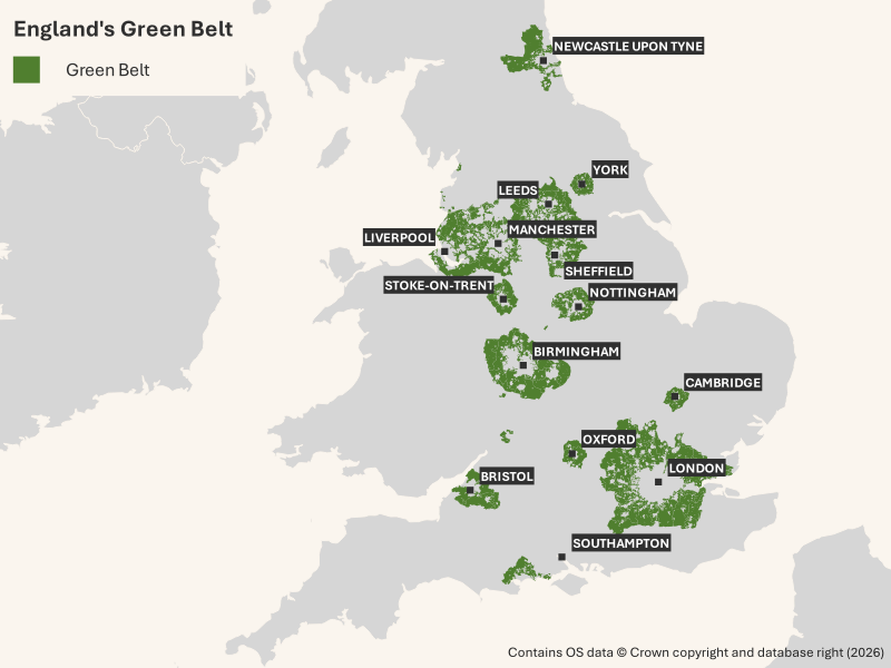 A map showing England's Green Belt