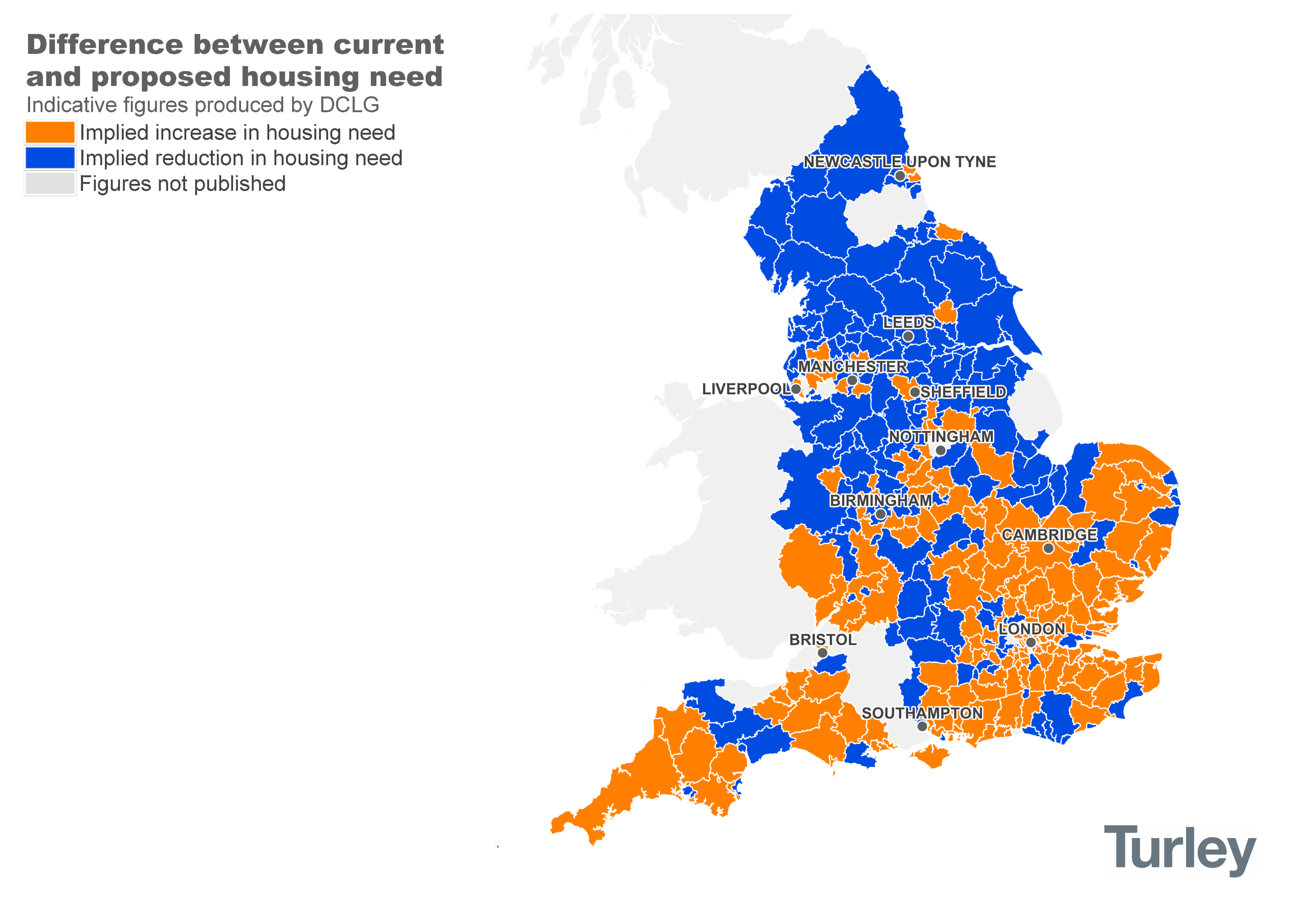 Difference between current and proposed housing need